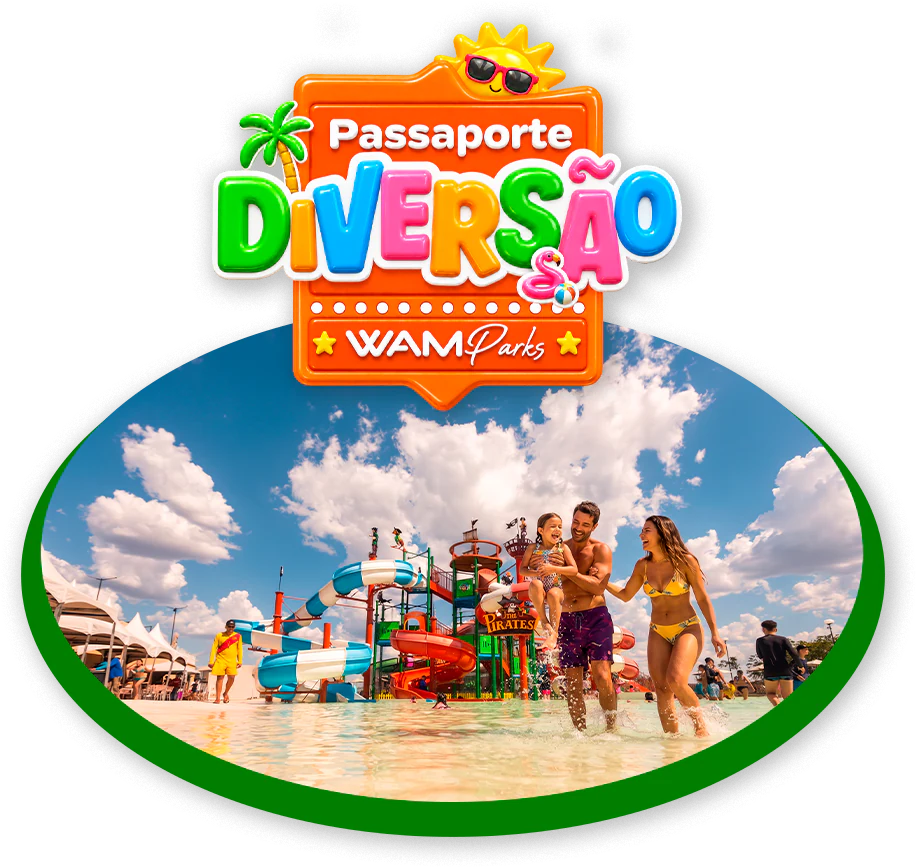 Passaporte Diversão e família se divertindo no parque aquático