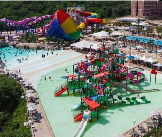 Ilha Pirata Kids e toboáguas do Kawana Park vistos de cima